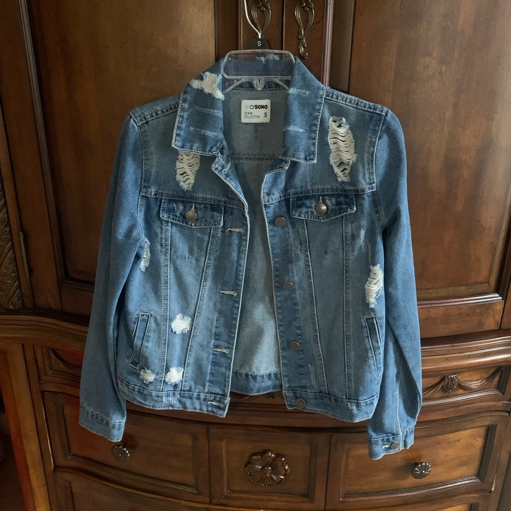 Ci Sono Distressed Blue Jean Jacket